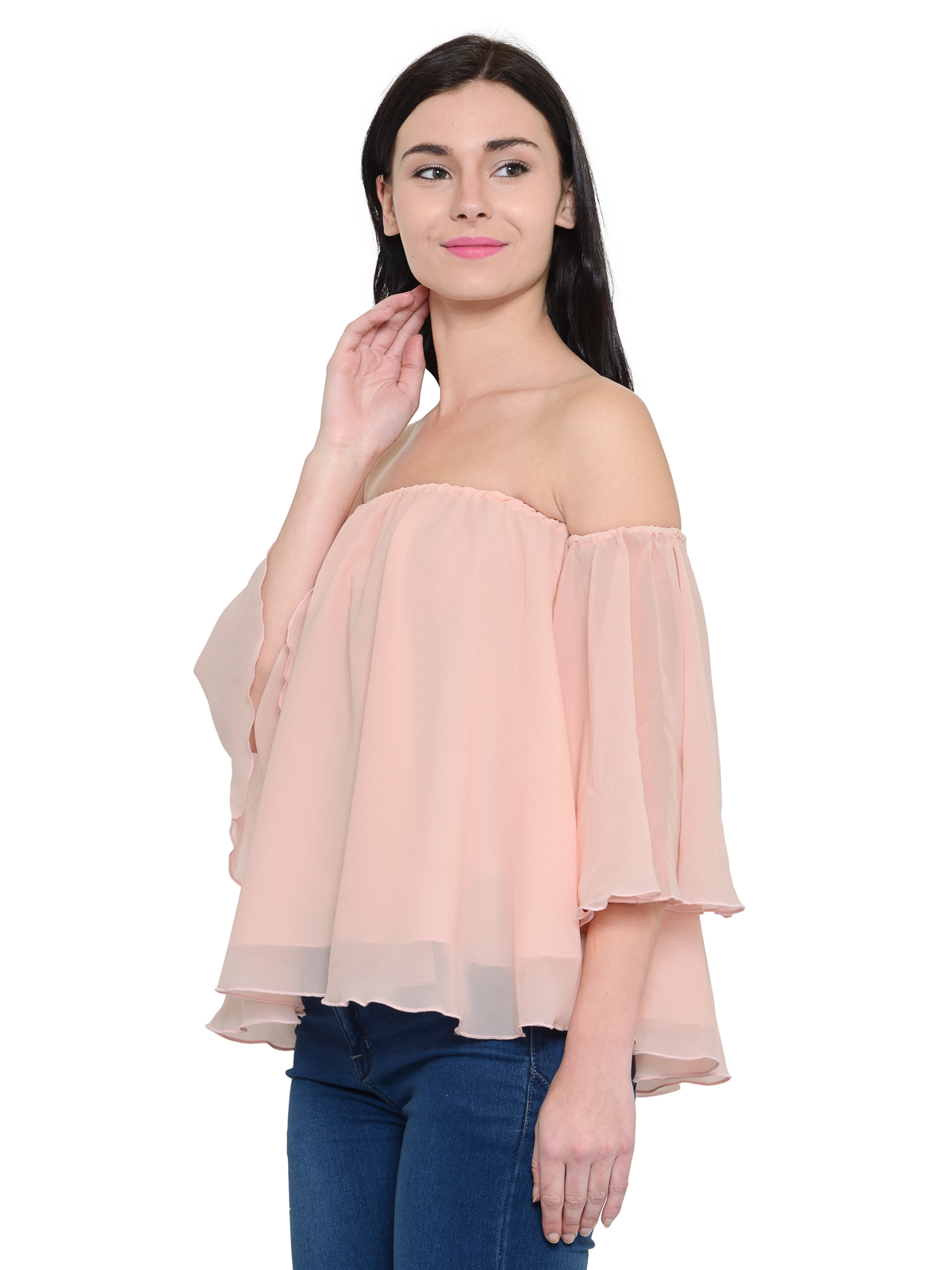 off shoulder frilled sleeves top